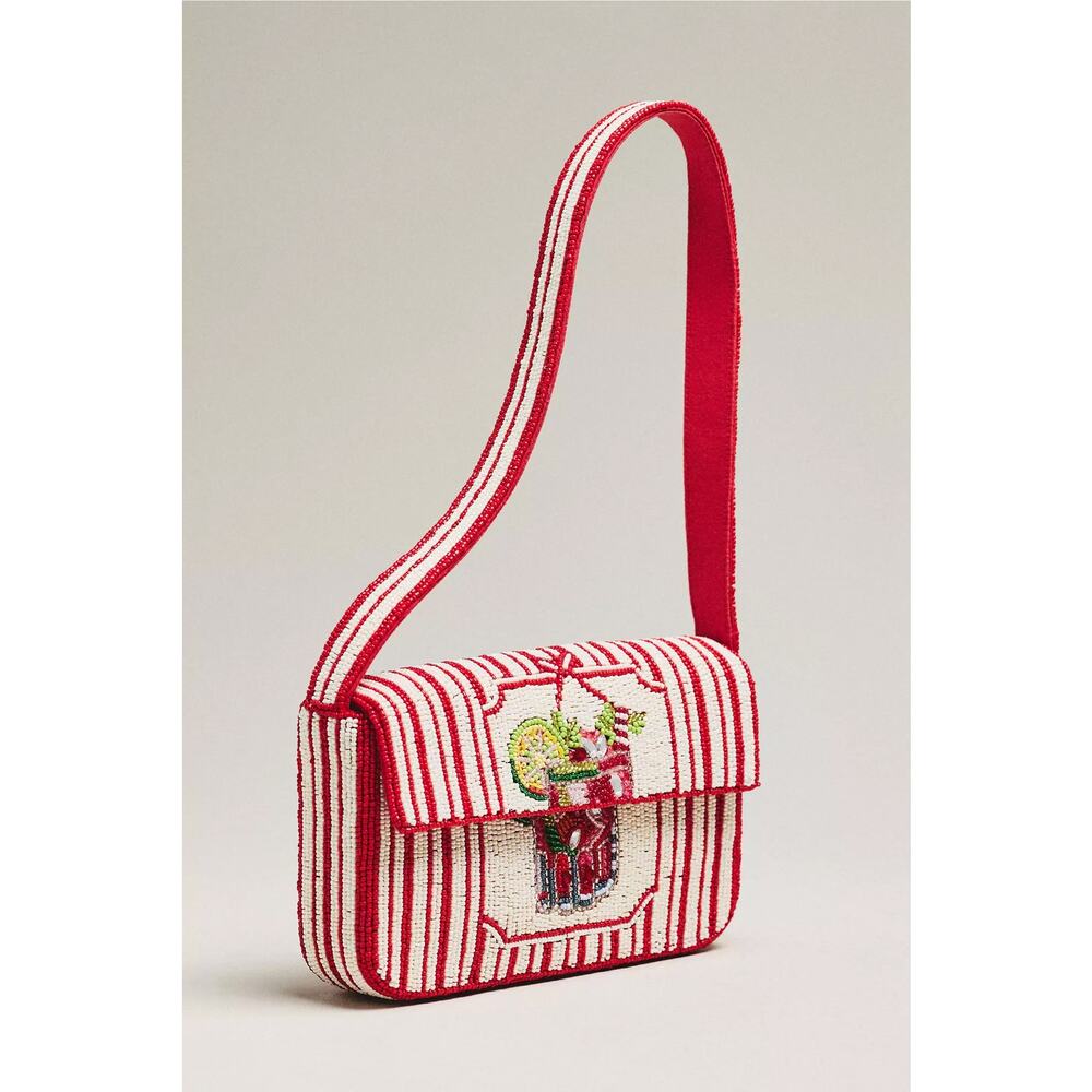 nwt ANTHROPOLOGIE The Fiona Beaded Bag: Food and Drink Edition red stripes